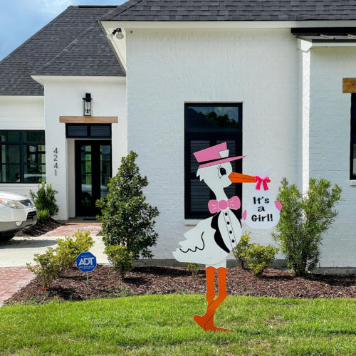 Pink Stork Sign with a Generic Message: South Georgia Storks - Stork Sign Rentals in Valdosta, Lakepark, Hahira, Georgia