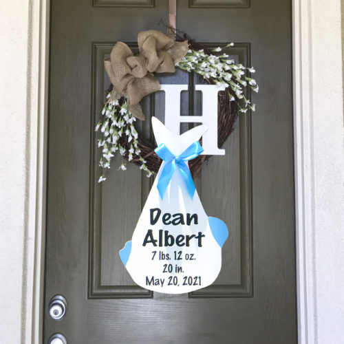 Birth Announcement Door Hanger: South Georgia Storks - Stork Sign Rentals in Valdosta, Lakepark, Hahira, Georgia